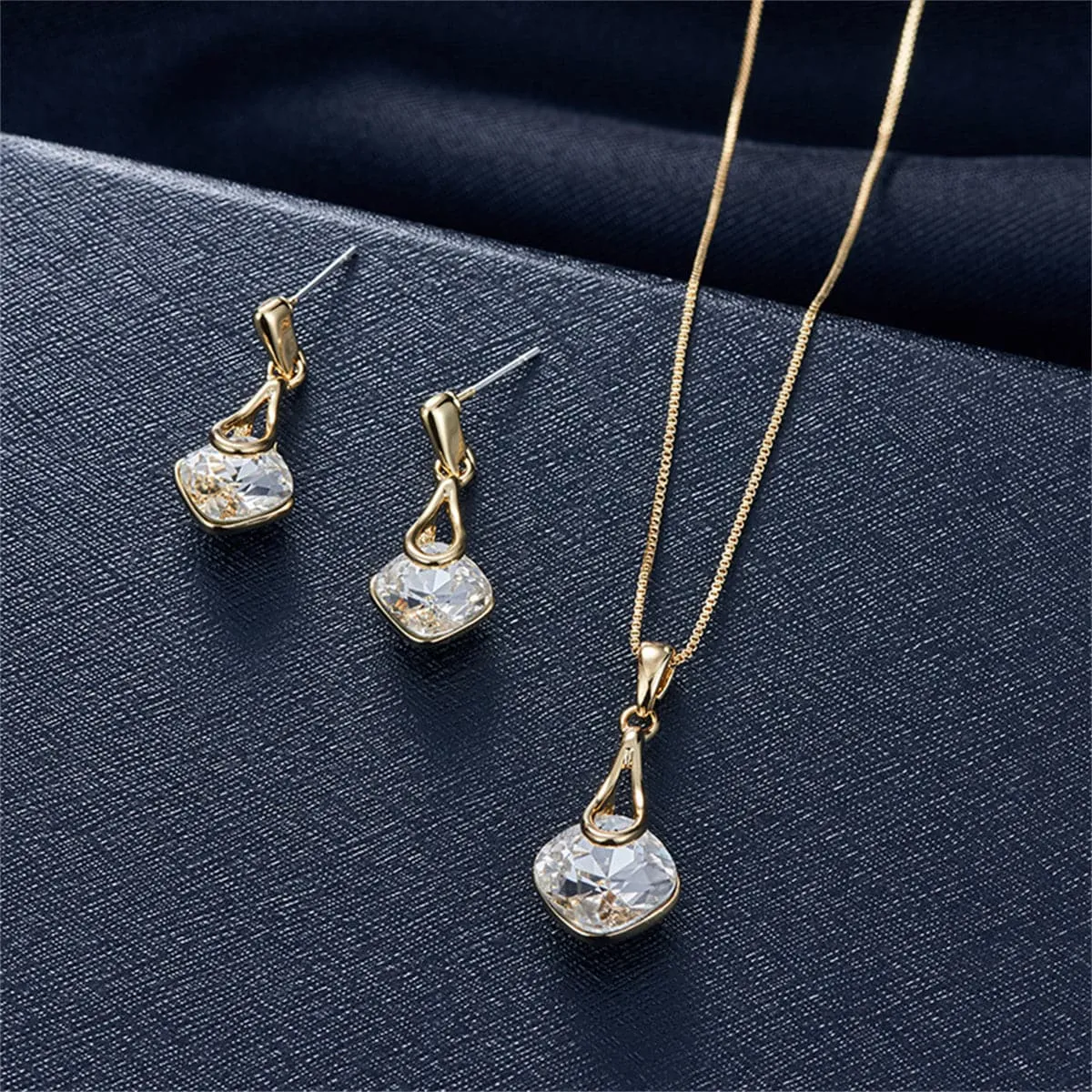Crystal & 18K Gold-Plated Drop Earrings & Pendant Necklace