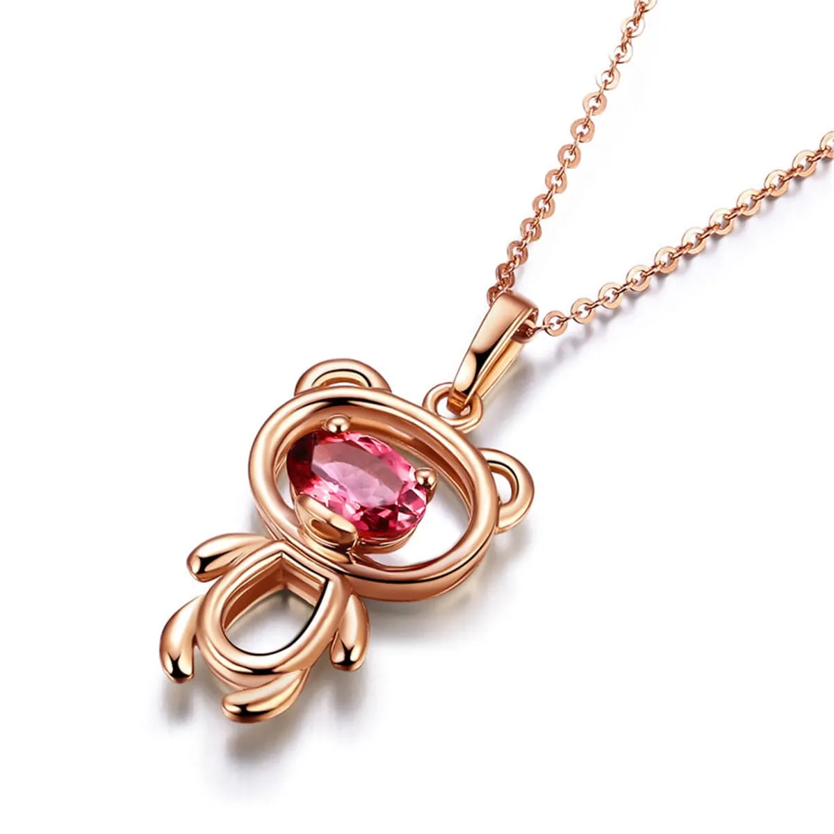 Crystal & 18K Rose Gold-Plated Bear Pendant Necklace