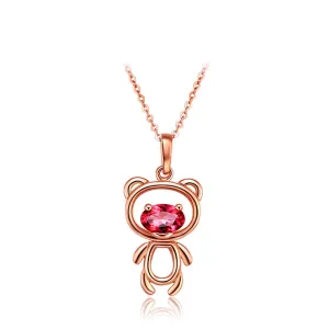 Crystal & 18K Rose Gold-Plated Bear Pendant Necklace