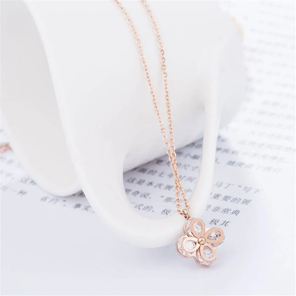 Crystal & 18K Rose Gold-Plated Clipped Clover Pendant Necklace