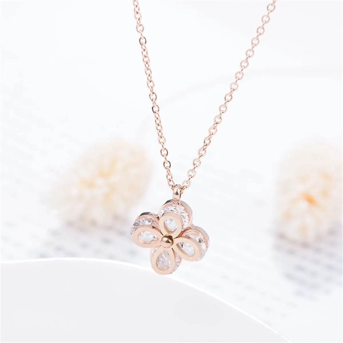Crystal & 18K Rose Gold-Plated Clipped Clover Pendant Necklace