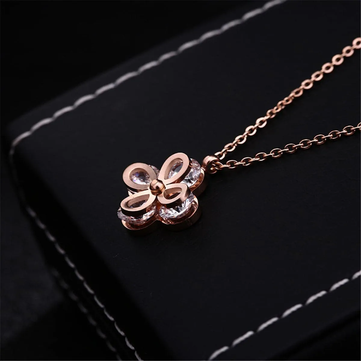 Crystal & 18K Rose Gold-Plated Clipped Clover Pendant Necklace