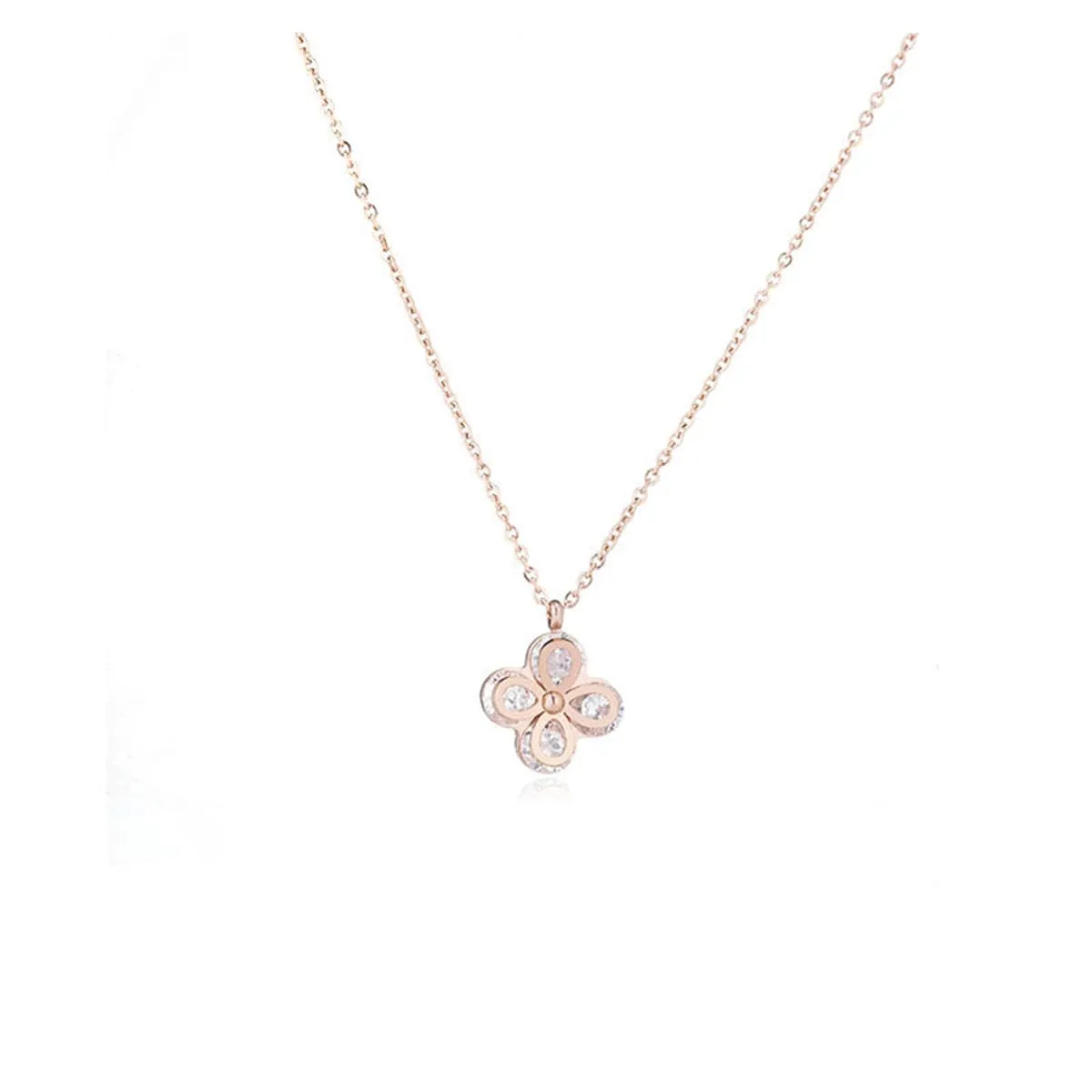 Crystal & 18K Rose Gold-Plated Clipped Clover Pendant Necklace