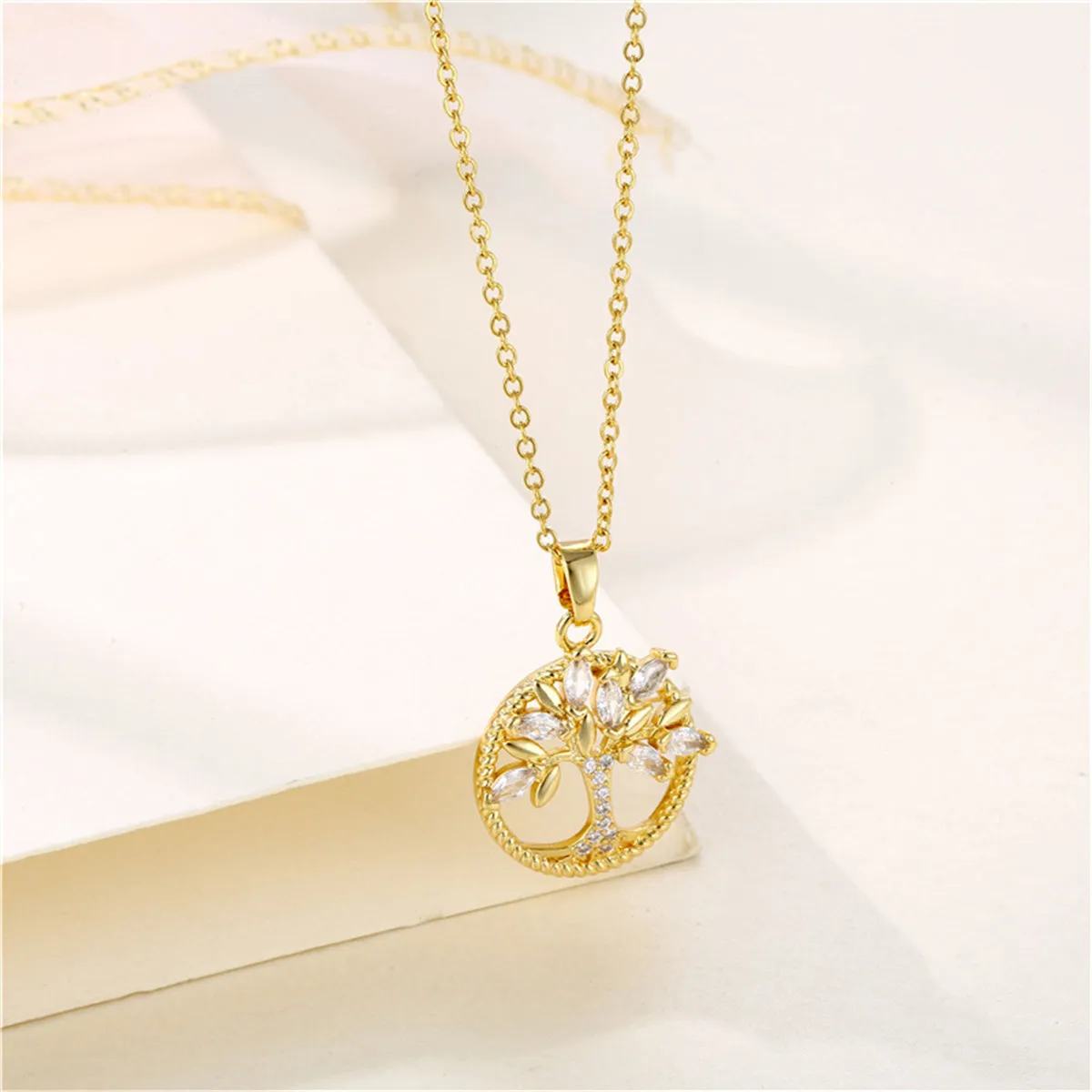Crystal & Cubic Zirconia 18K Gold-Plated Tree Pendant Necklace