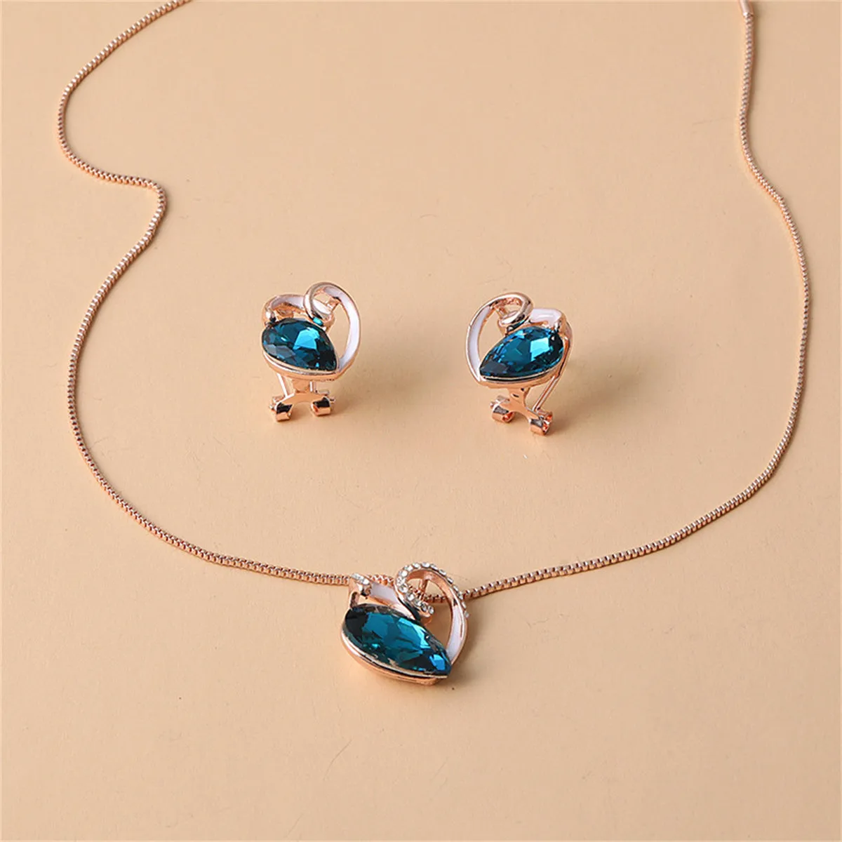 Crystal & Cubic Zirconia Stud Earrings & Pendant Necklace