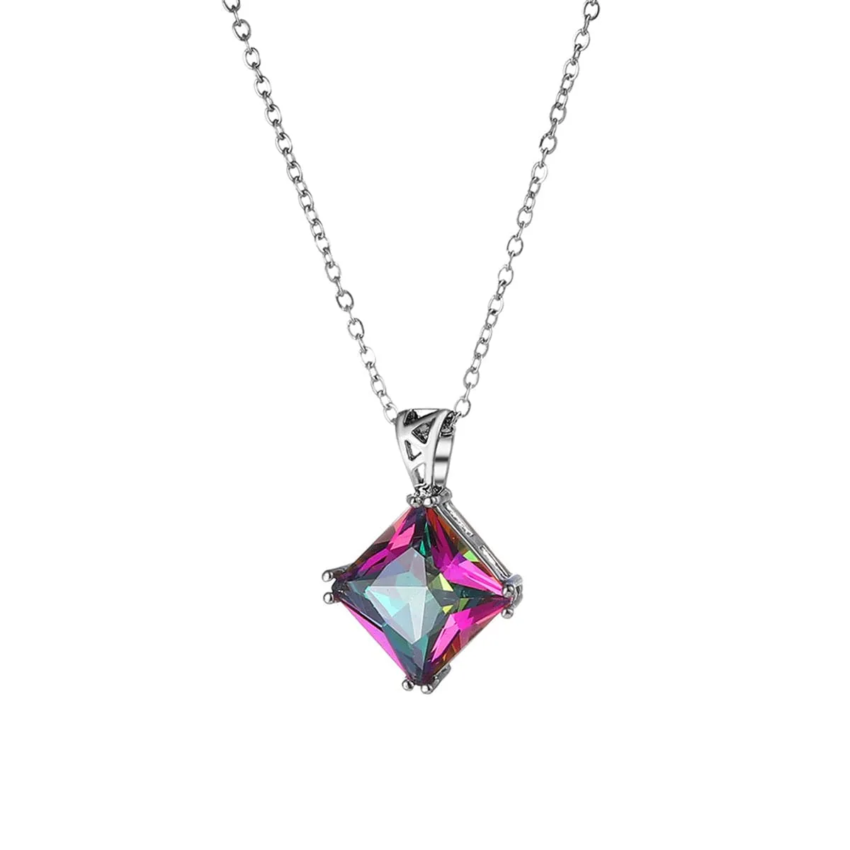 Crystal & Silver-Plated Princess-Cut Pendant Necklace