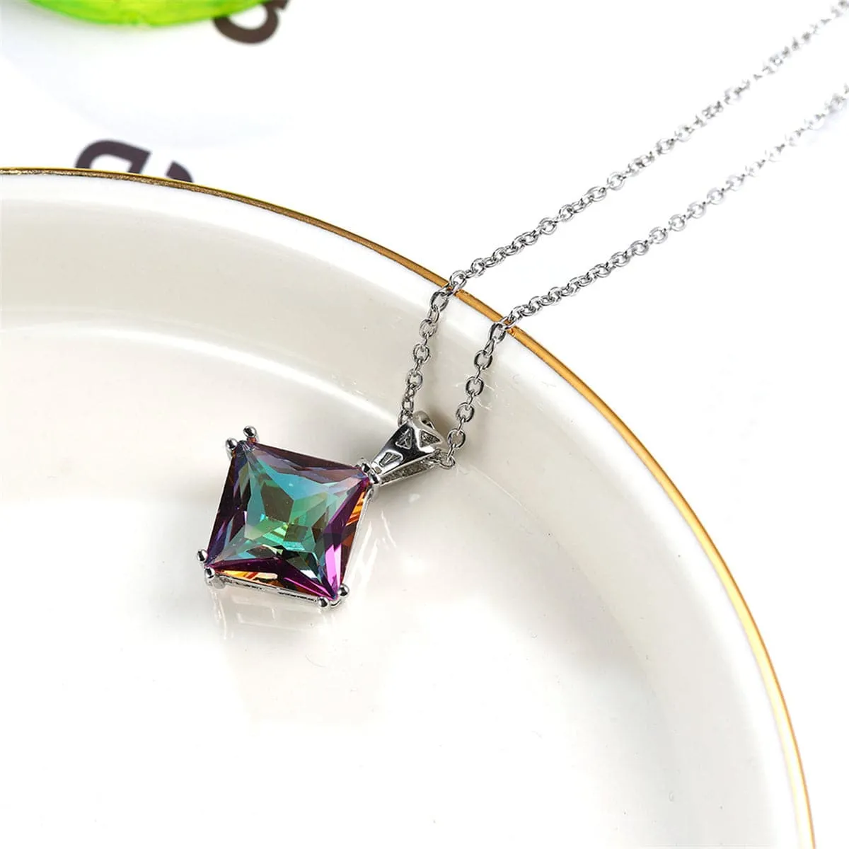 Crystal & Silver-Plated Princess-Cut Pendant Necklace