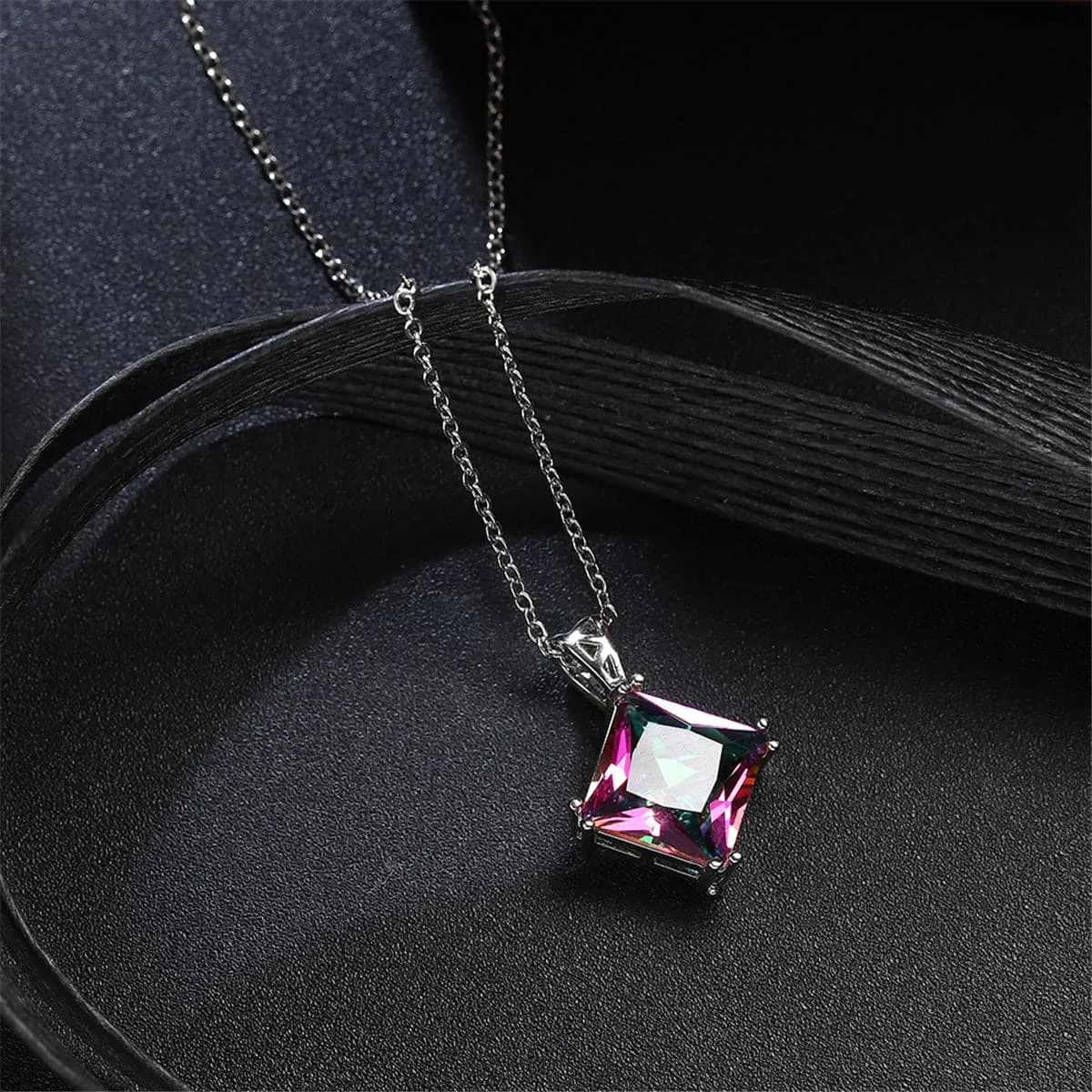 Crystal & Silver-Plated Princess-Cut Pendant Necklace
