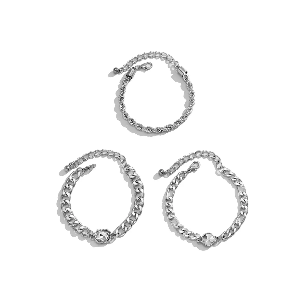 Crystal & Silver-Plated Rope Chain Bracelet Set