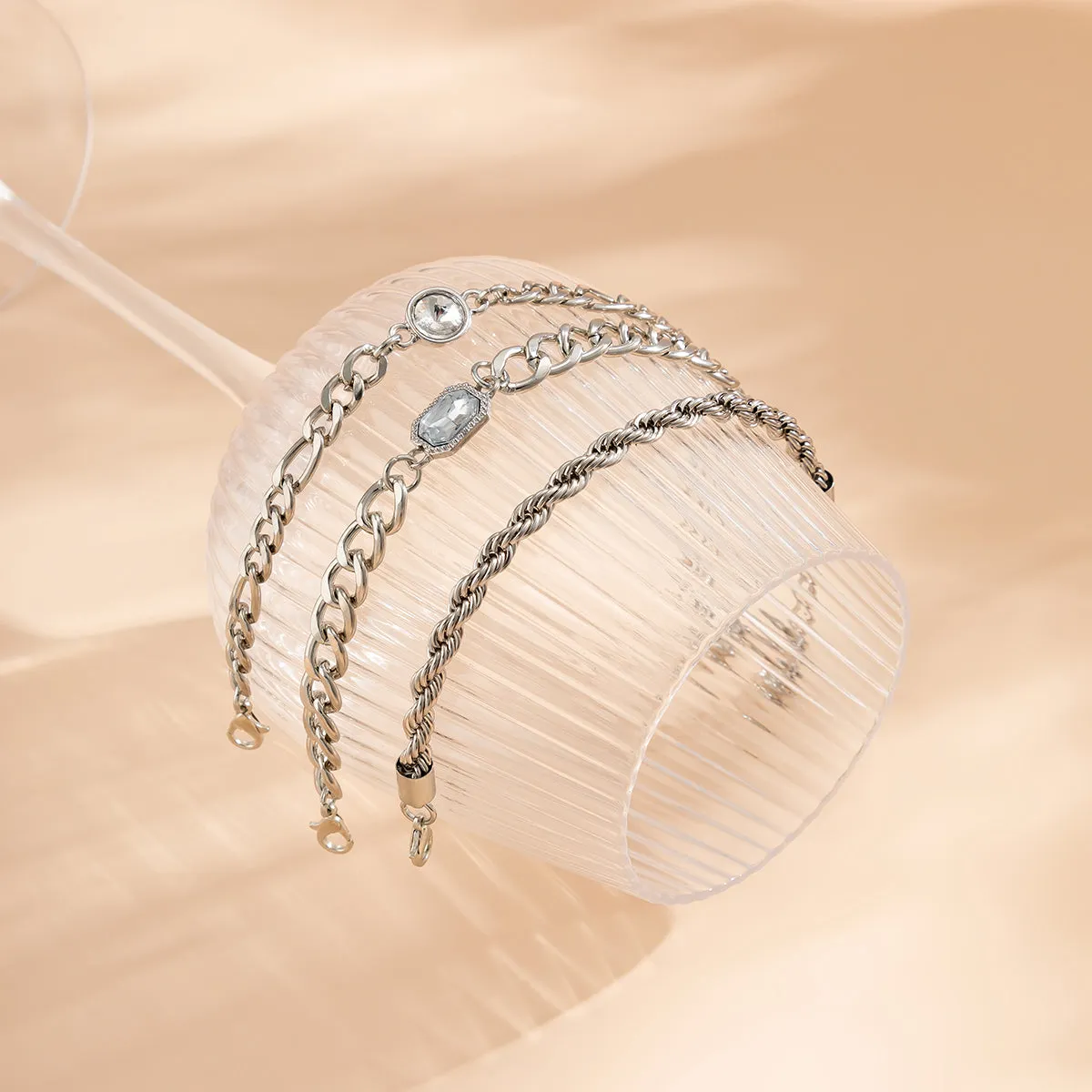 Crystal & Silver-Plated Rope Chain Bracelet Set