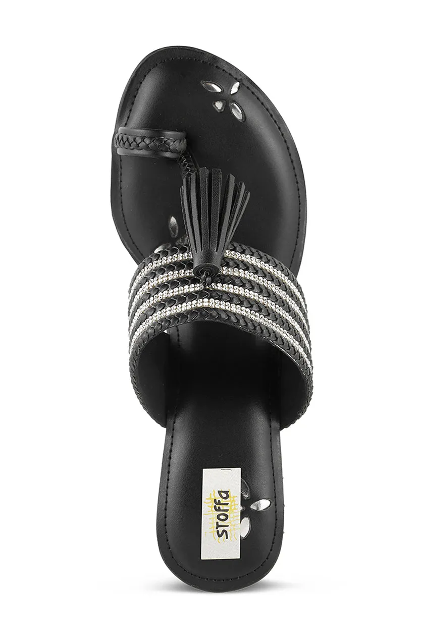 Crystal Braided Wedges Black