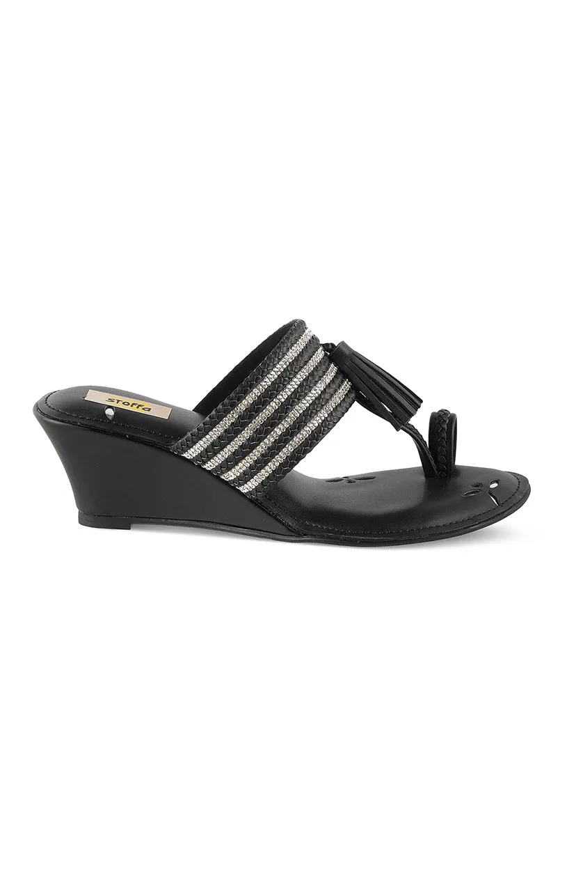 Crystal Braided Wedges Black