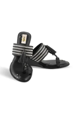Crystal Braided Wedges Black