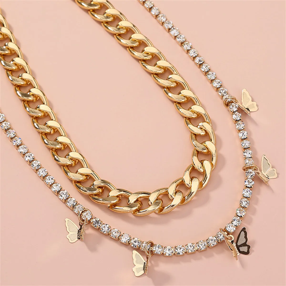 Cubic Zirconia & 18K Gold-Plated Butterfly Station Necklace Set