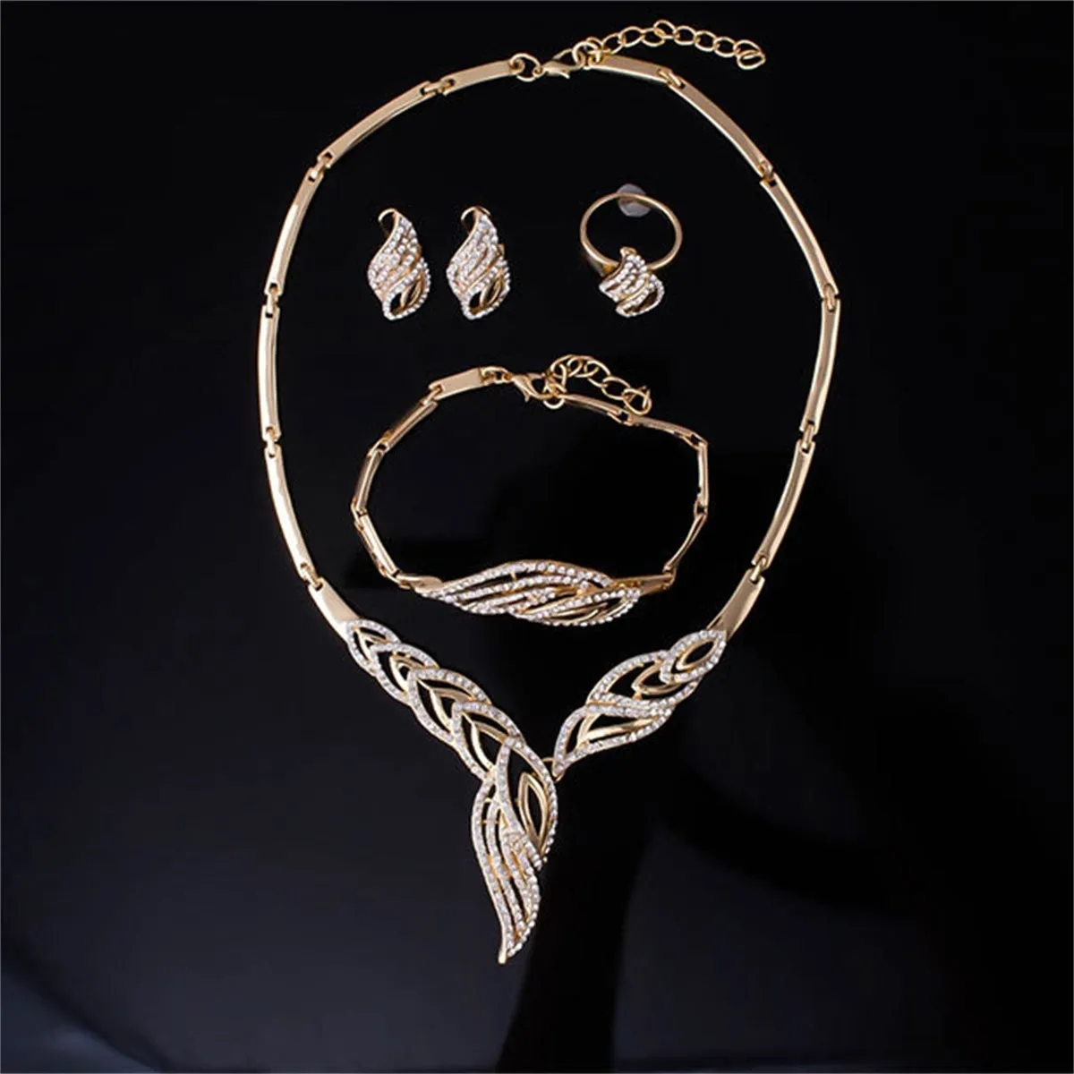 Cubic Zirconia & 18K Gold-Plated Bypass Wing Necklace Set