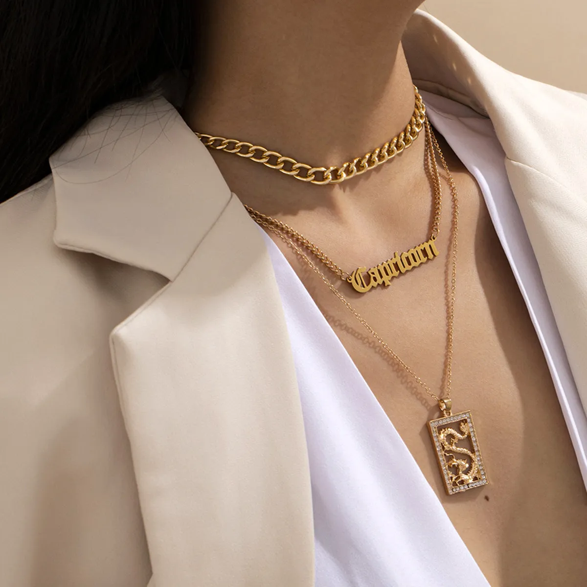 Cubic Zirconia & 18K Gold-Plated 'Capricorn' Pendant Necklace Set