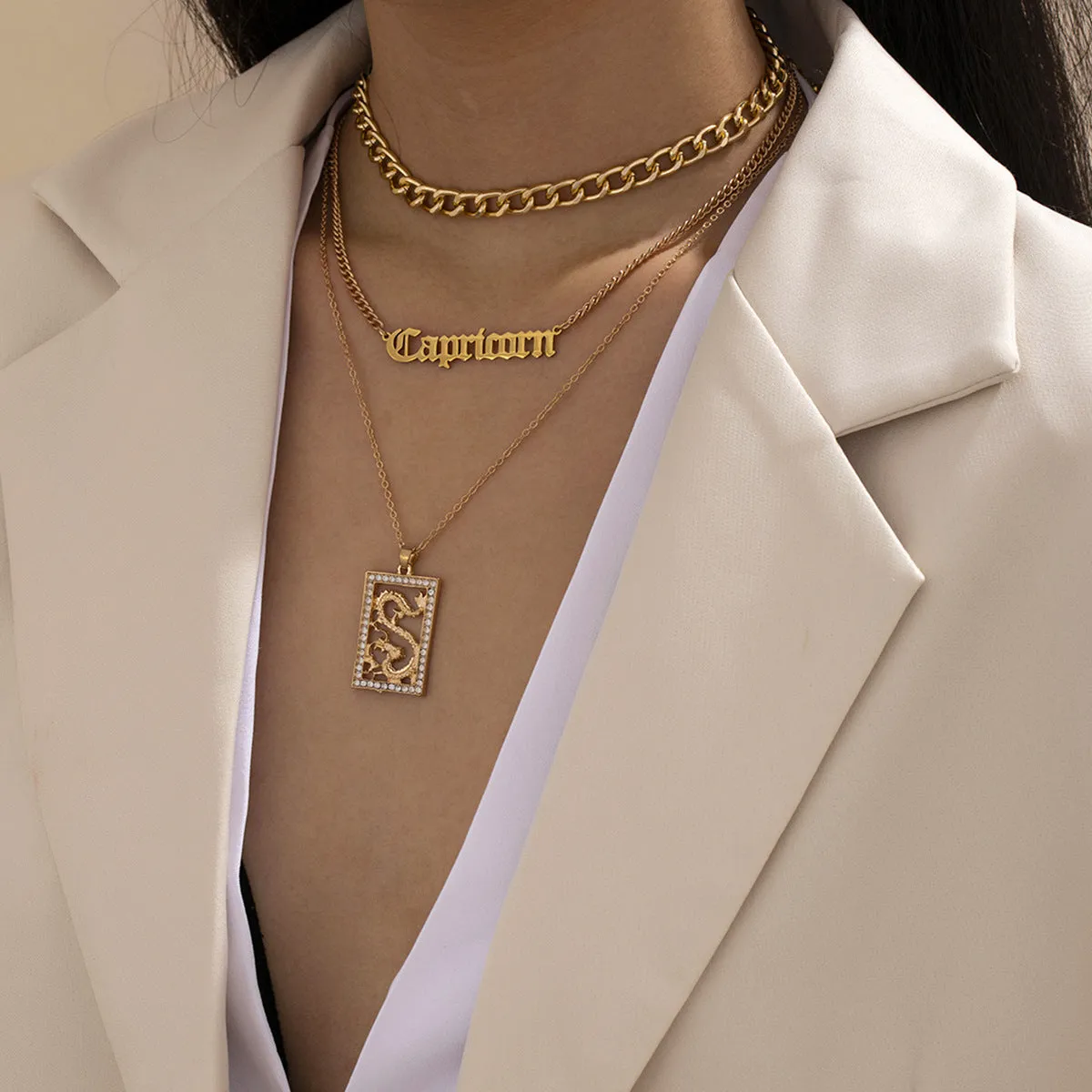 Cubic Zirconia & 18K Gold-Plated 'Capricorn' Pendant Necklace Set