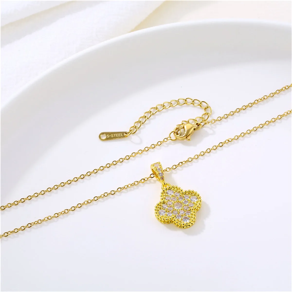 Cubic Zirconia & 18K Gold-Plated Clover Pendant Necklace