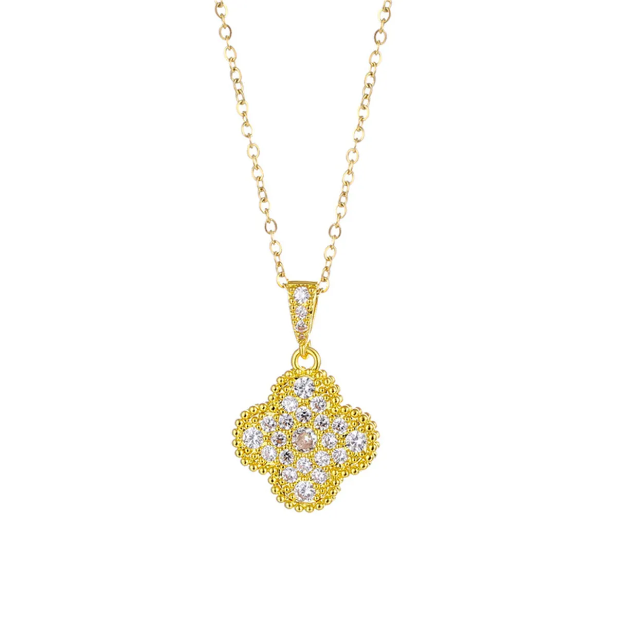 Cubic Zirconia & 18K Gold-Plated Clover Pendant Necklace