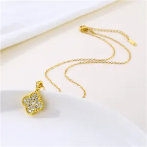 Cubic Zirconia & 18K Gold-Plated Clover Pendant Necklace
