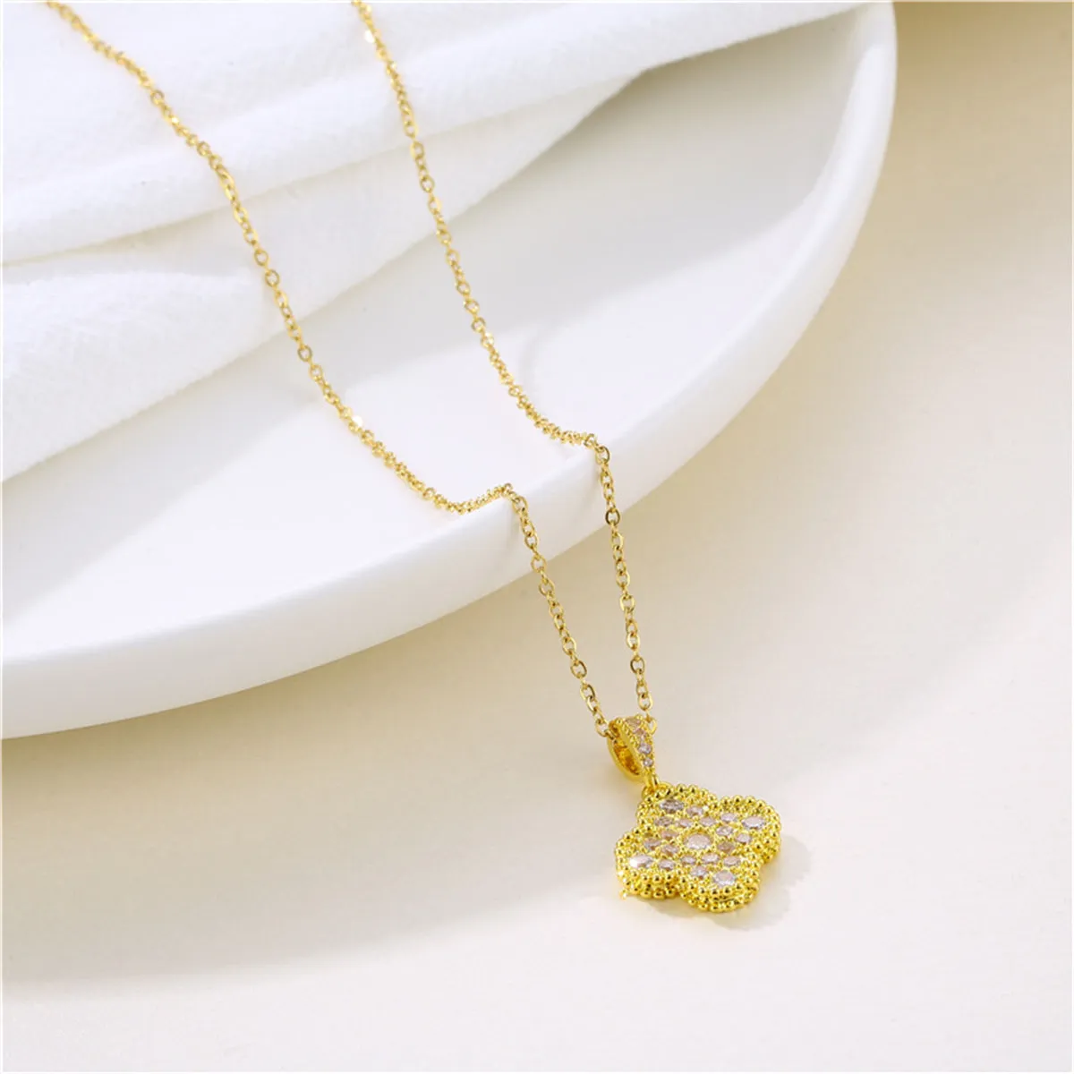 Cubic Zirconia & 18K Gold-Plated Clover Pendant Necklace