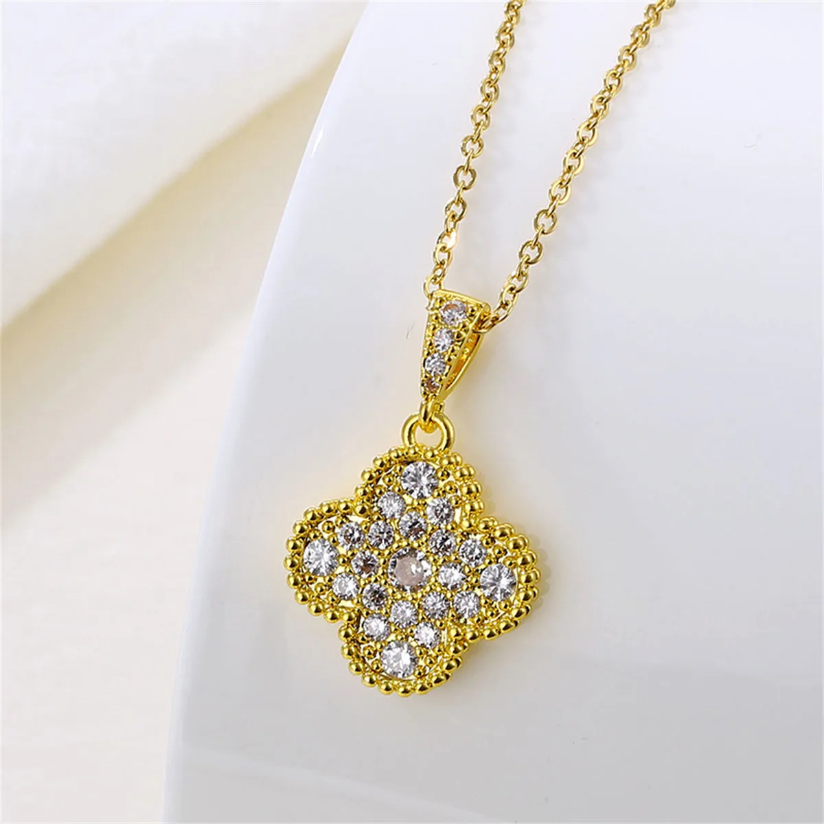 Cubic Zirconia & 18K Gold-Plated Clover Pendant Necklace