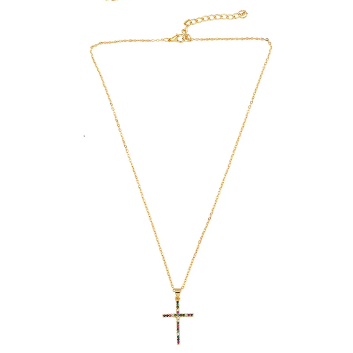 Cubic Zirconia & 18K Gold-Plated Cross Pendant Necklace
