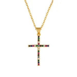Cubic Zirconia & 18K Gold-Plated Cross Pendant Necklace