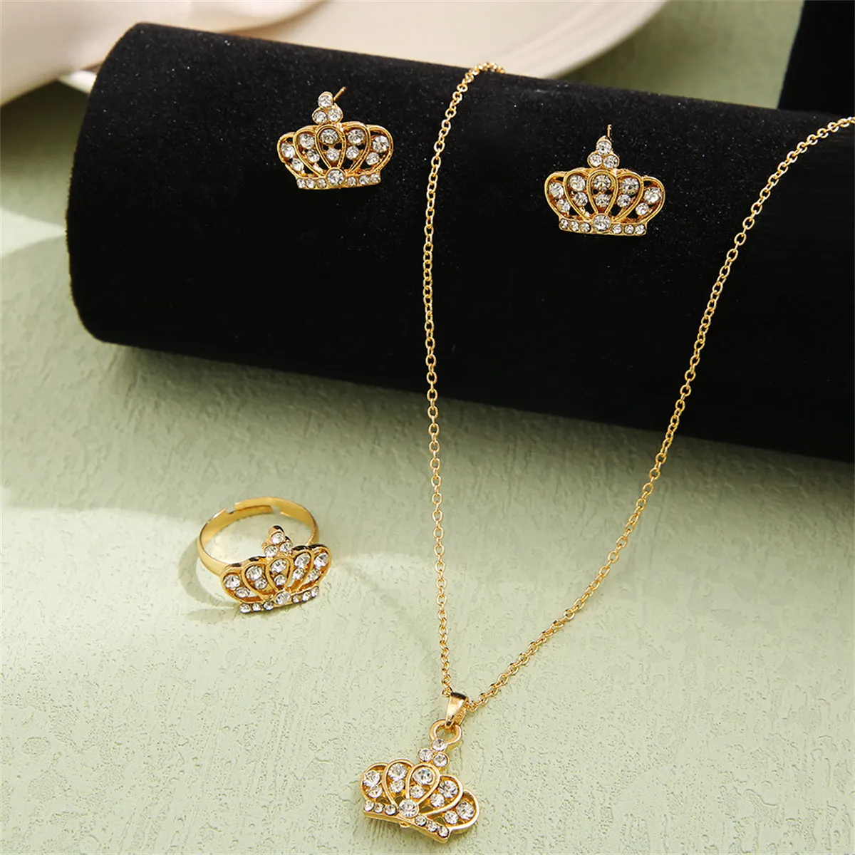 Cubic Zirconia & 18K Gold-Plated Crown Jewelry Set