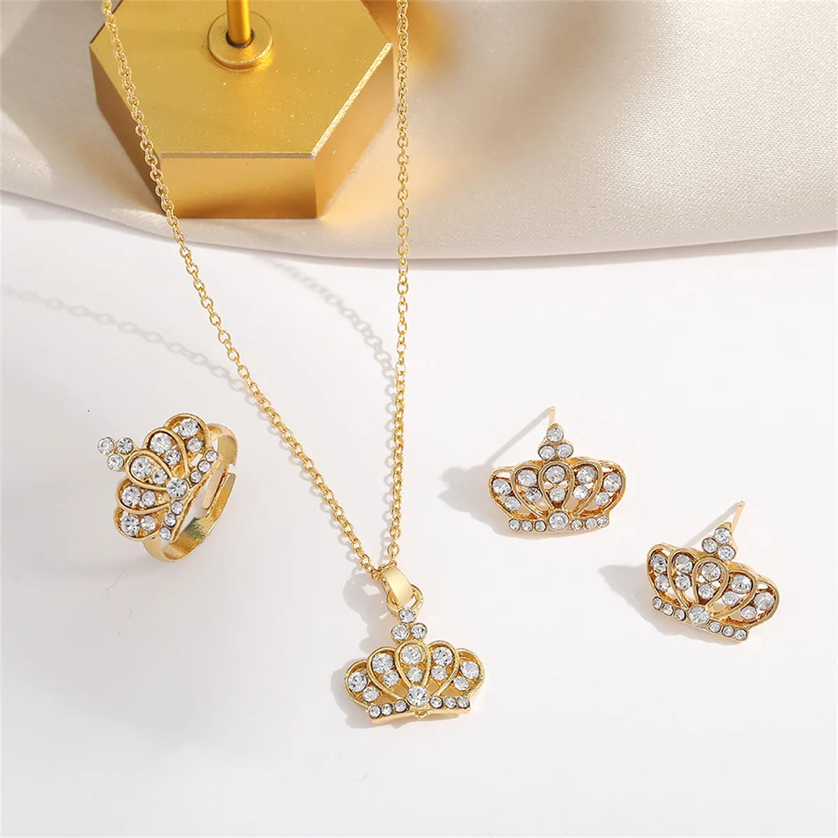 Cubic Zirconia & 18K Gold-Plated Crown Jewelry Set