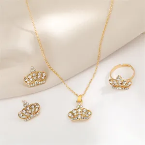 Cubic Zirconia & 18K Gold-Plated Crown Jewelry Set
