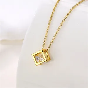 Cubic Zirconia & 18K Gold-Plated Cube Pendant Necklace