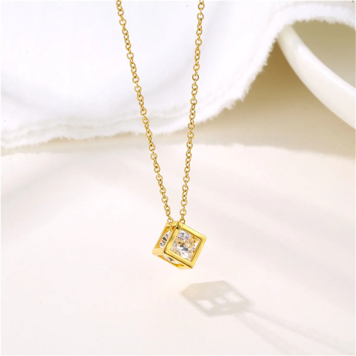 Cubic Zirconia & 18K Gold-Plated Cube Pendant Necklace