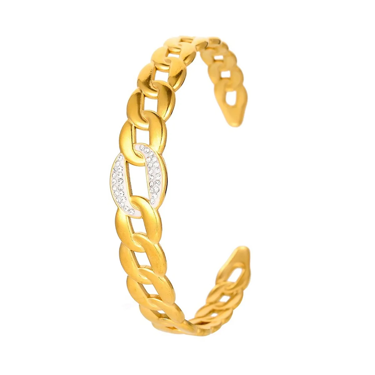 Cubic Zirconia & 18K Gold-Plated Curb Chain Cuff