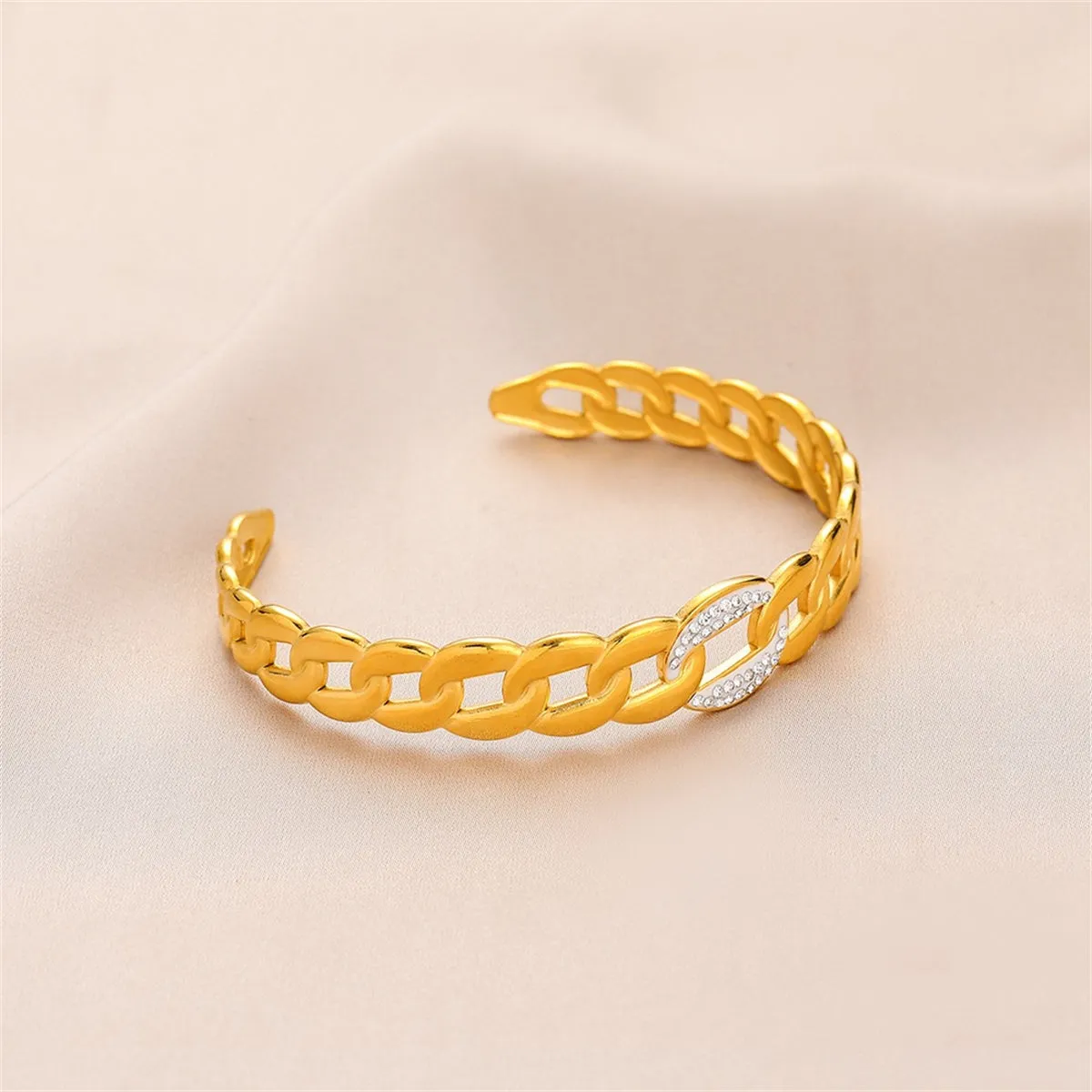 Cubic Zirconia & 18K Gold-Plated Curb Chain Cuff