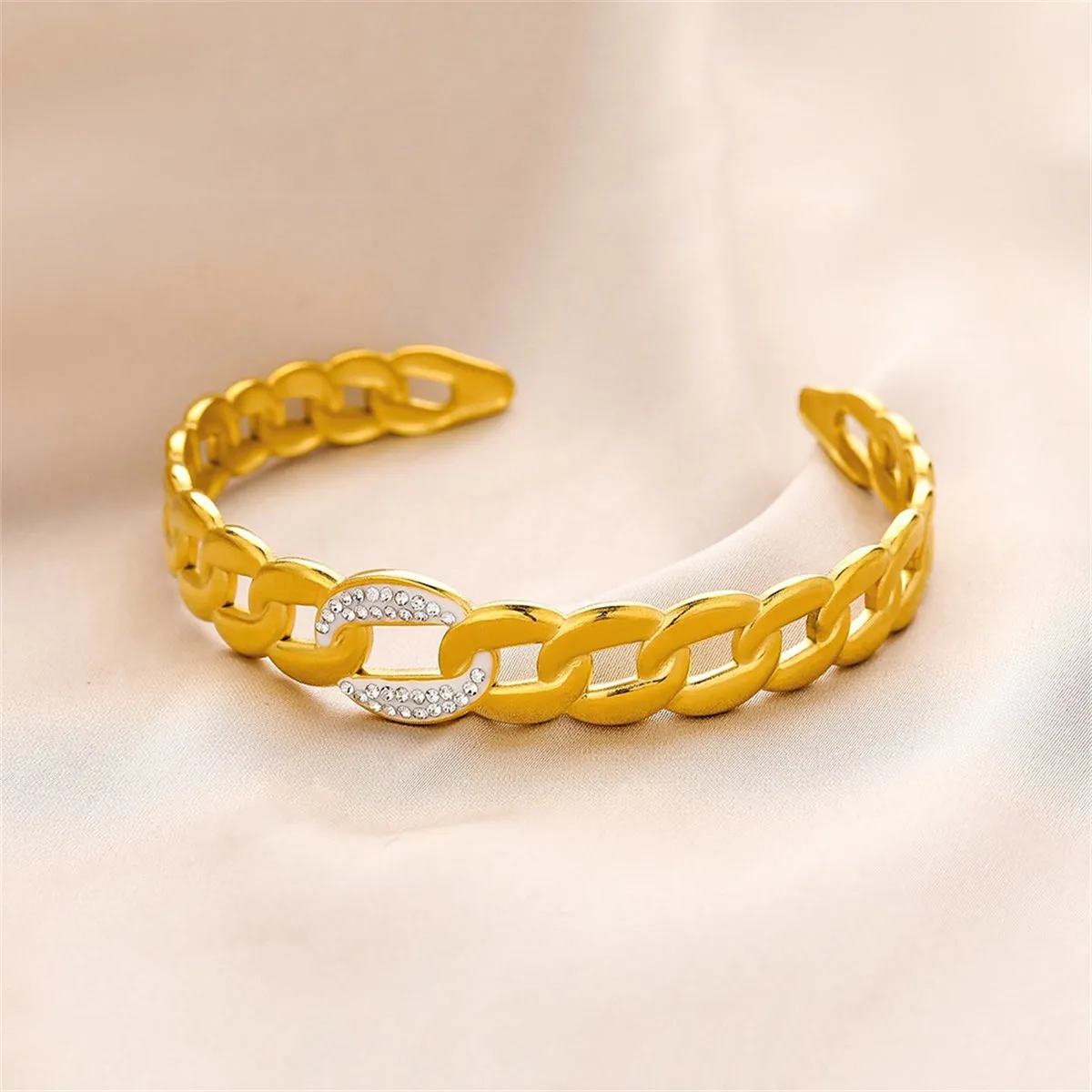 Cubic Zirconia & 18K Gold-Plated Curb Chain Cuff
