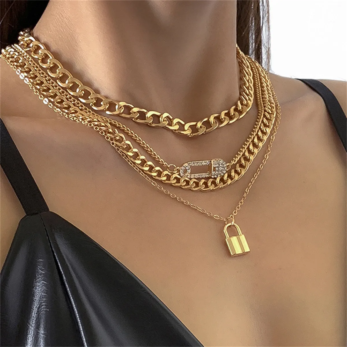 Cubic Zirconia & 18K Gold-Plated Curb Chain Four-Piece Necklace Set