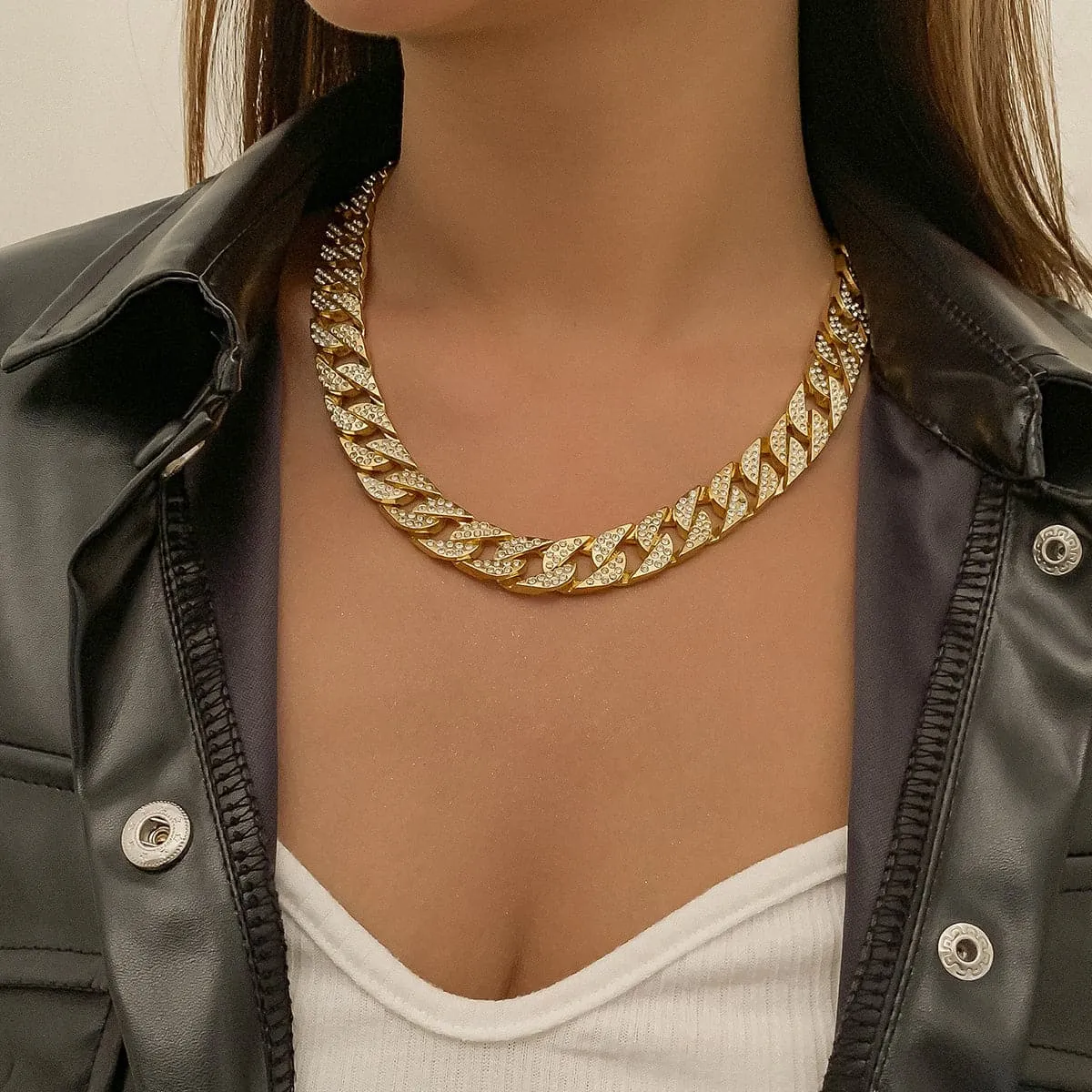 Cubic Zirconia & 18K Gold-Plated Curb Chain Necklace