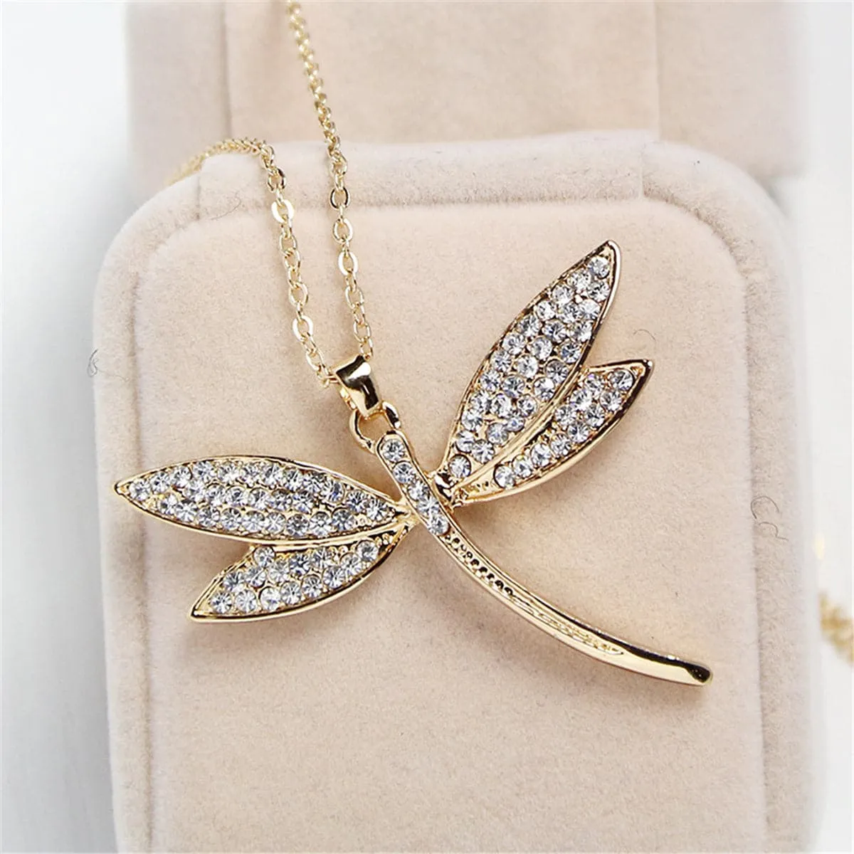 Cubic Zirconia & 18K Gold-Plated Dragonfly Pendant Necklace
