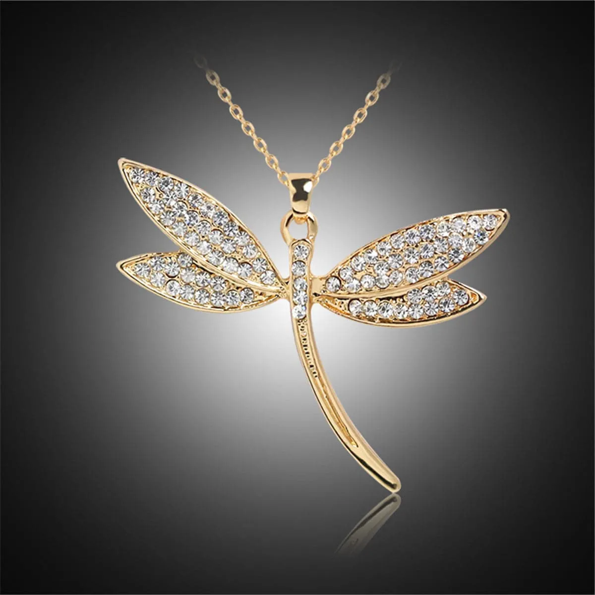 Cubic Zirconia & 18K Gold-Plated Dragonfly Pendant Necklace