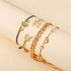 Cubic Zirconia & 18K Gold-Plated Figaro Chain Bracelet Set