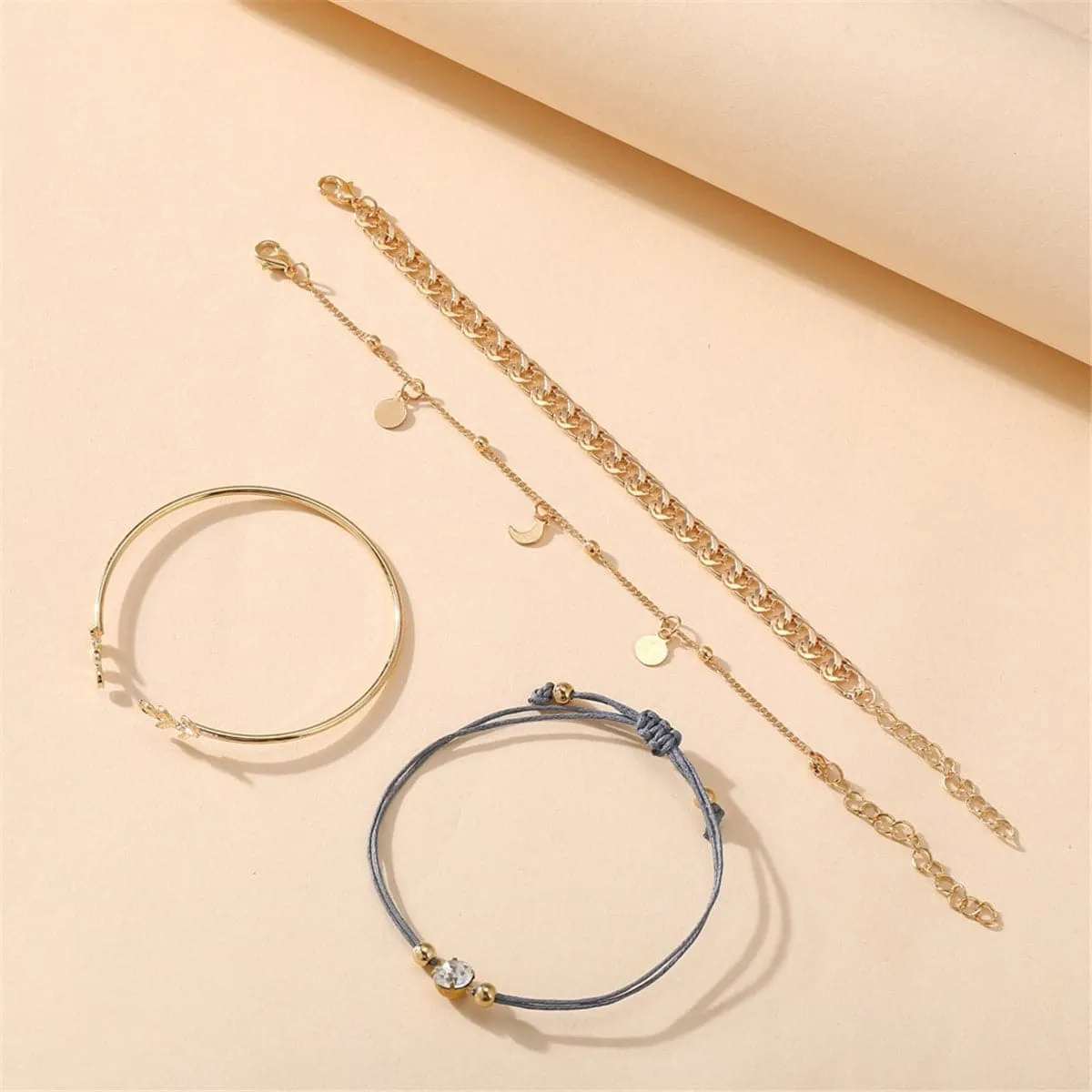 Cubic Zirconia & 18K Gold-Plated Figaro Chain Bracelet Set