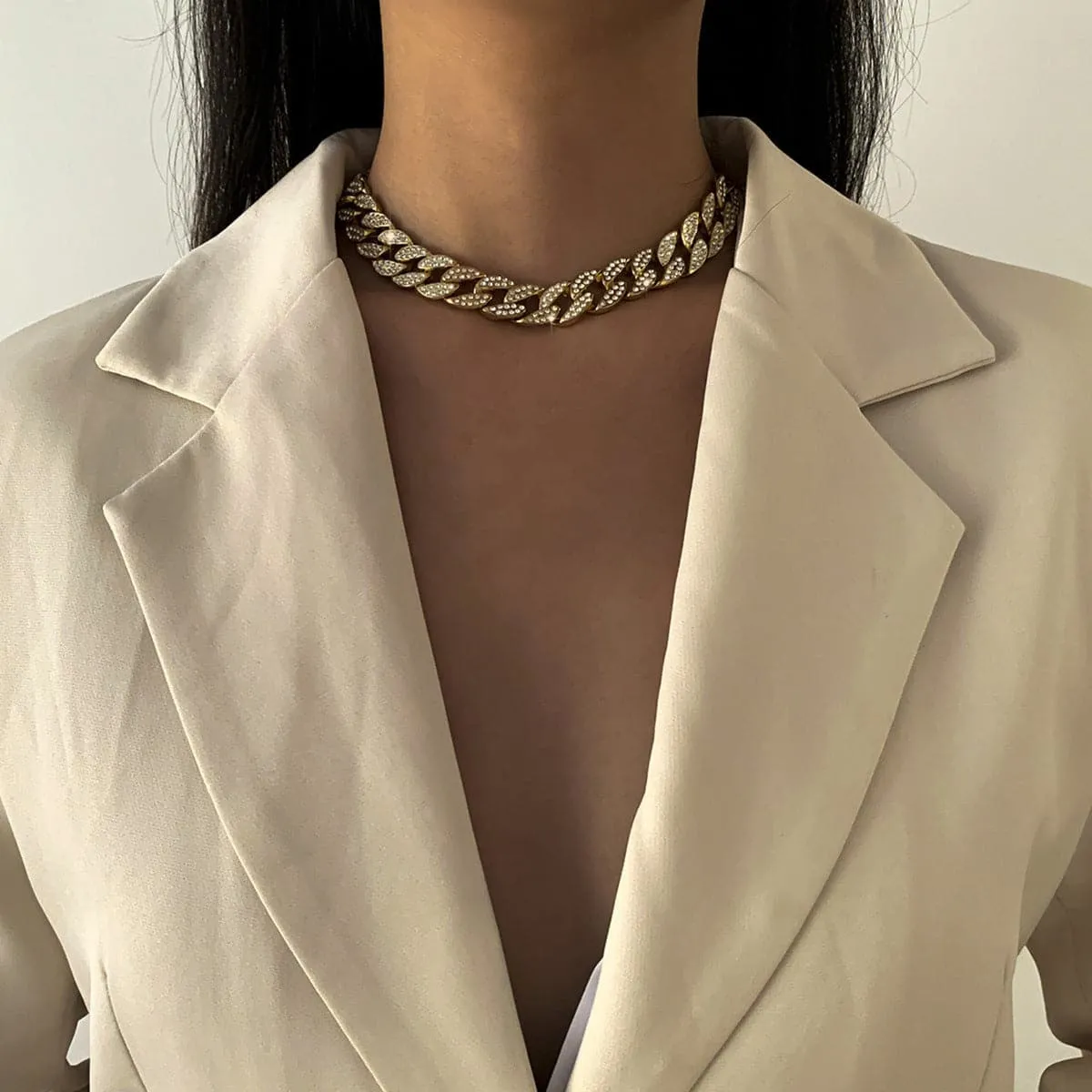 Cubic Zirconia & 18K Gold-Plated Figaro Link Statement Necklace