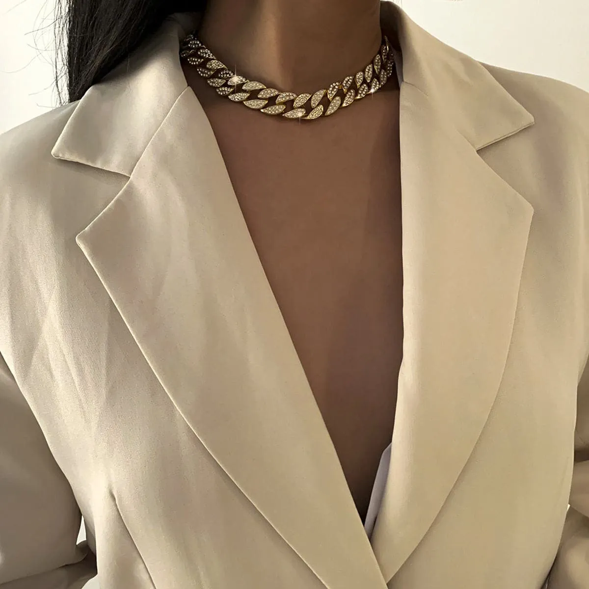 Cubic Zirconia & 18K Gold-Plated Figaro Link Statement Necklace
