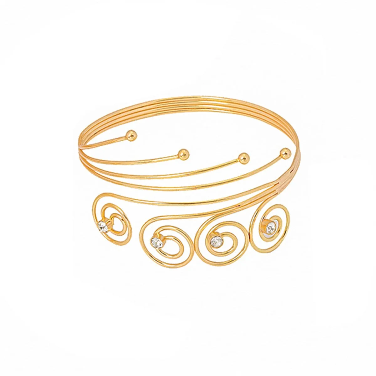 Cubic Zirconia & 18K Gold-Plated Four-Swirl Arm Cuff