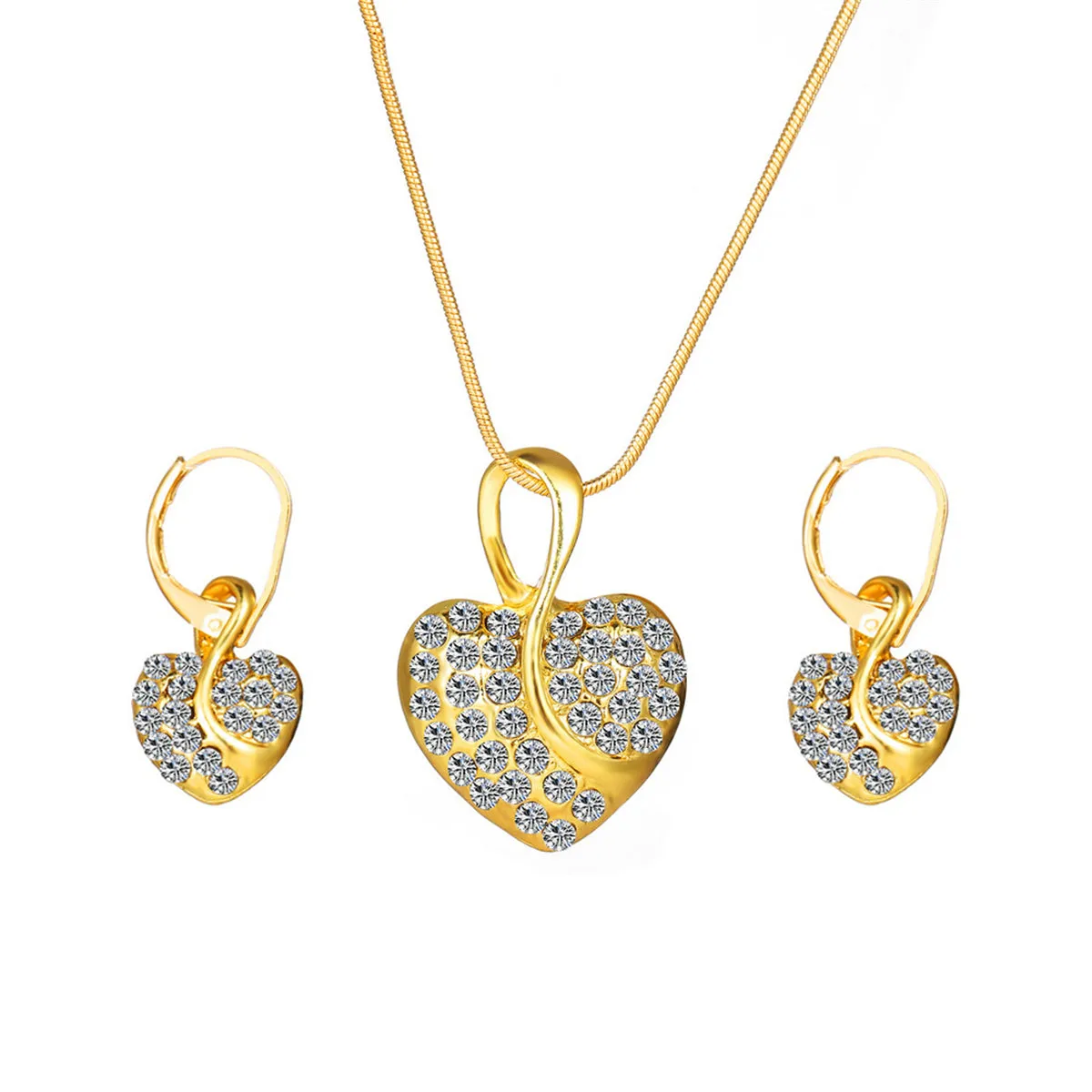 Cubic Zirconia & 18K Gold-Plated Heart Leverback Earrings Set
