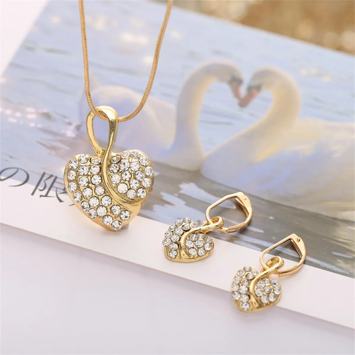Cubic Zirconia & 18K Gold-Plated Heart Leverback Earrings Set