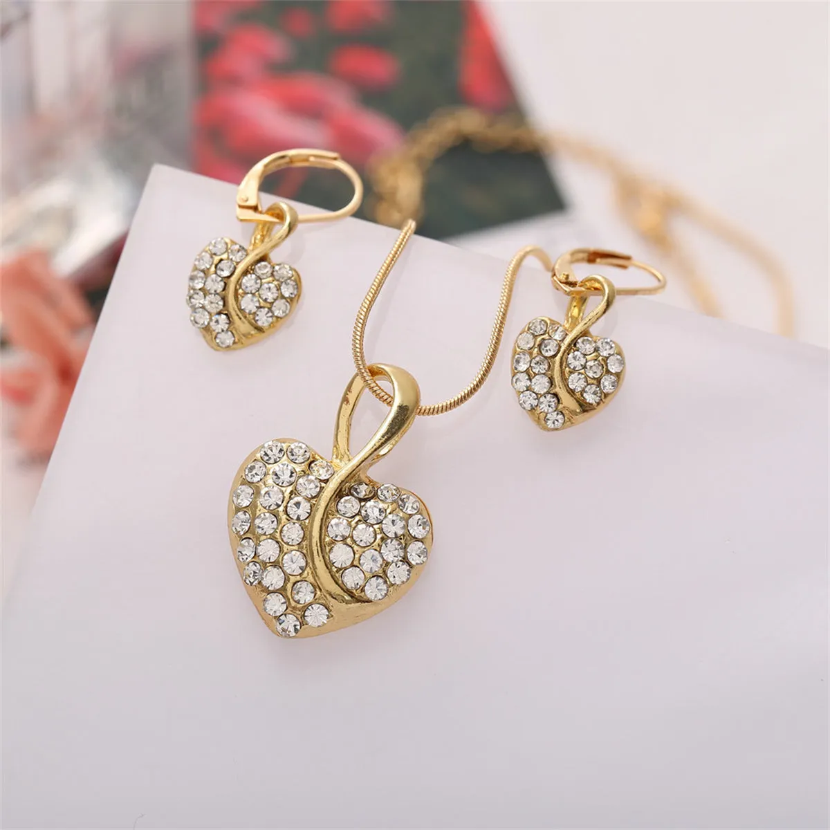 Cubic Zirconia & 18K Gold-Plated Heart Leverback Earrings Set