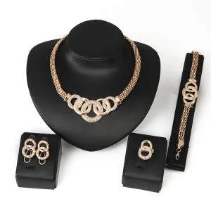 Cubic Zirconia & 18K Gold-Plated Interlocked Circle Statement Necklace Set