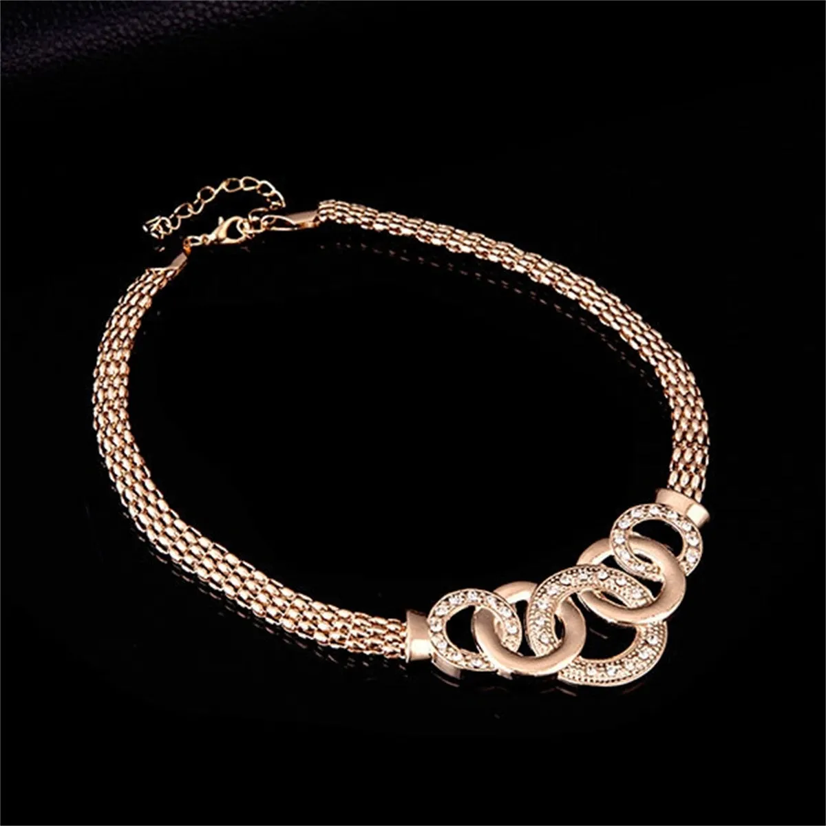 Cubic Zirconia & 18K Gold-Plated Interlocked Circle Statement Necklace Set